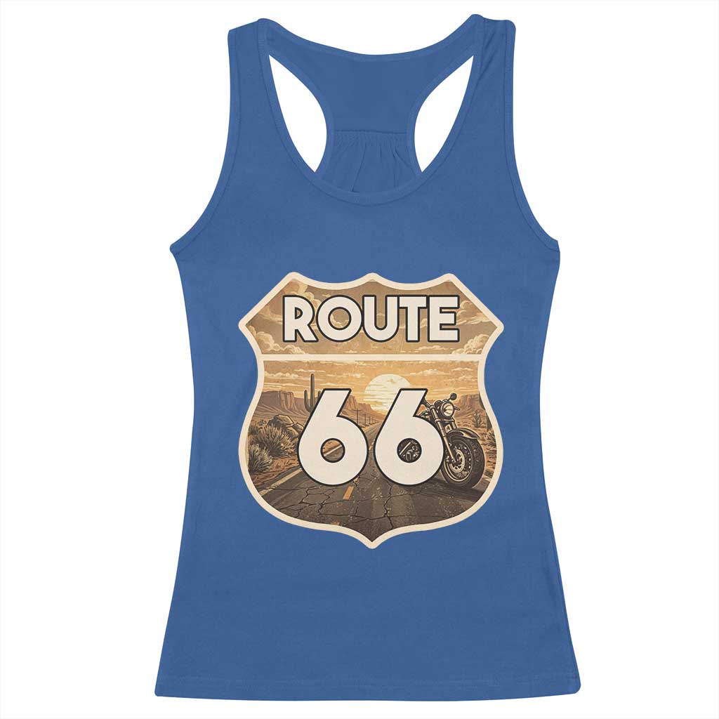 Vintage Motorcycle Road Trip Route Highway 66 Racerback Tank Top Open Road Adventure TS12 Royal Blue Print Your Wear
