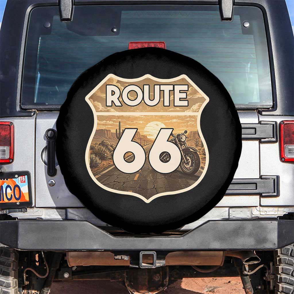 Vintage Motorcycle Road Trip Route Highway 66 Spare Tire Cover Open Road Adventure TS12 No hole Black Print Your Wear