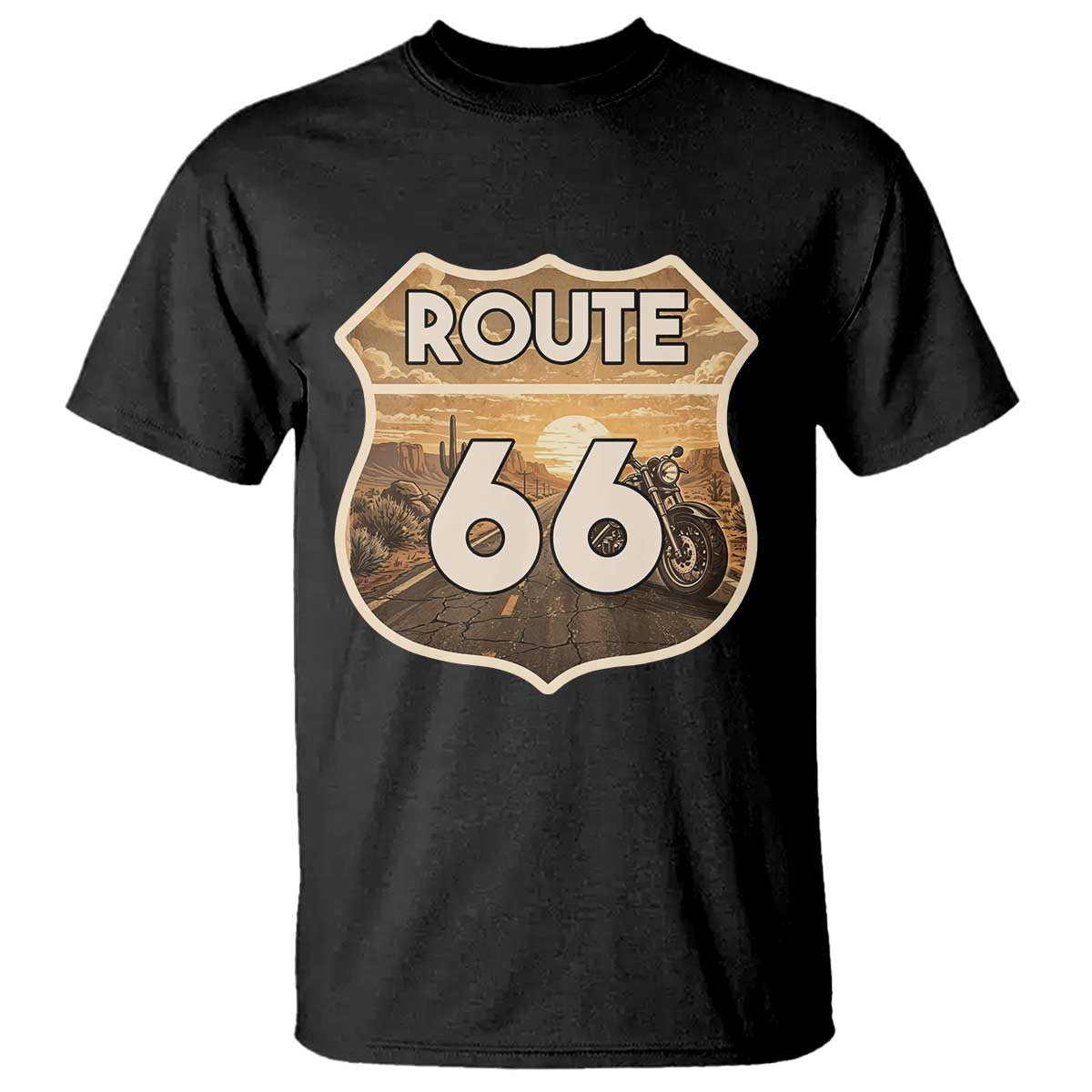 Vintage Motorcycle Road Trip Route Highway 66 T Shirt Open Road Adventure TS12 Black Print Your Wear