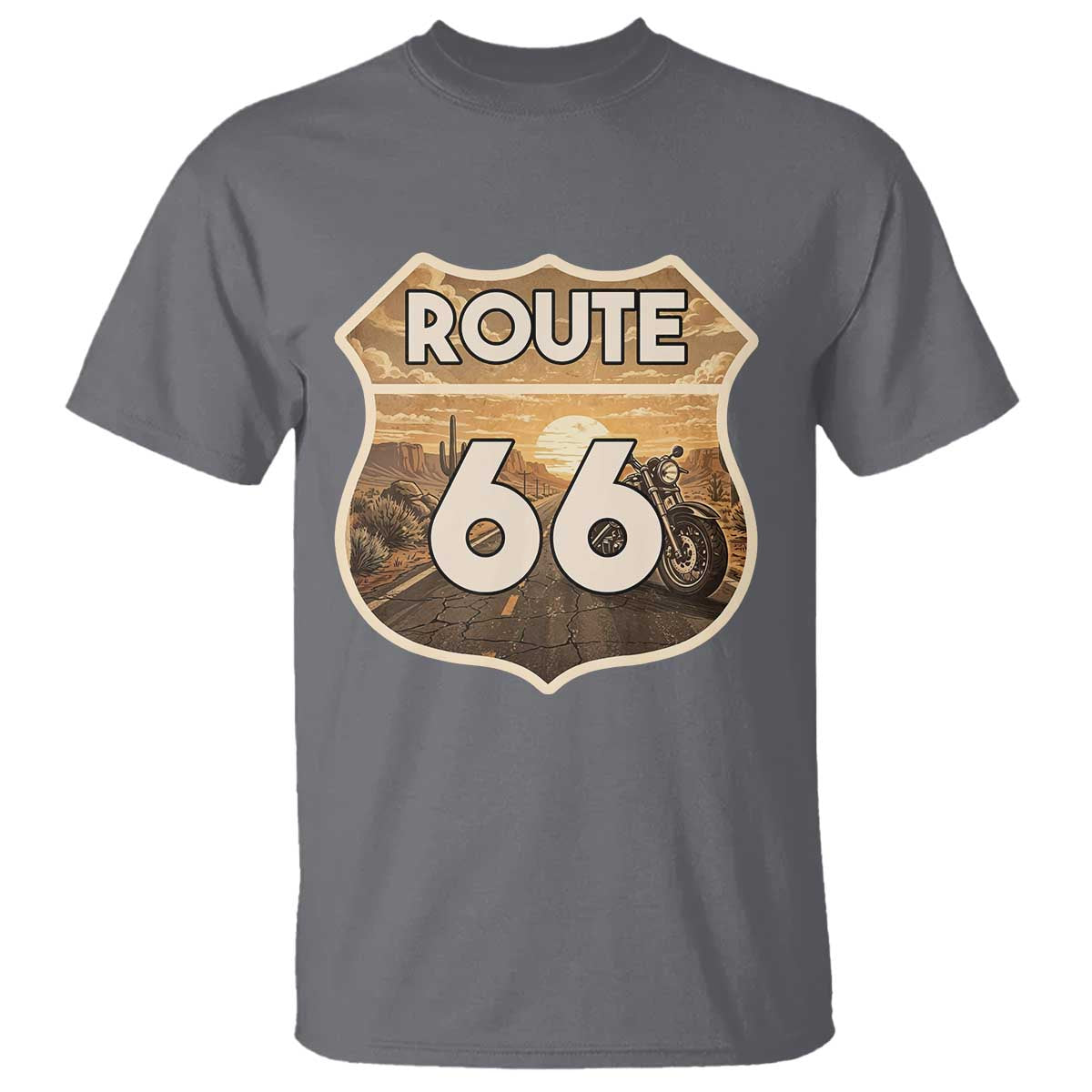 Vintage Motorcycle Road Trip Route Highway 66 T Shirt Open Road Adventure TS12 Charcoal Print Your Wear