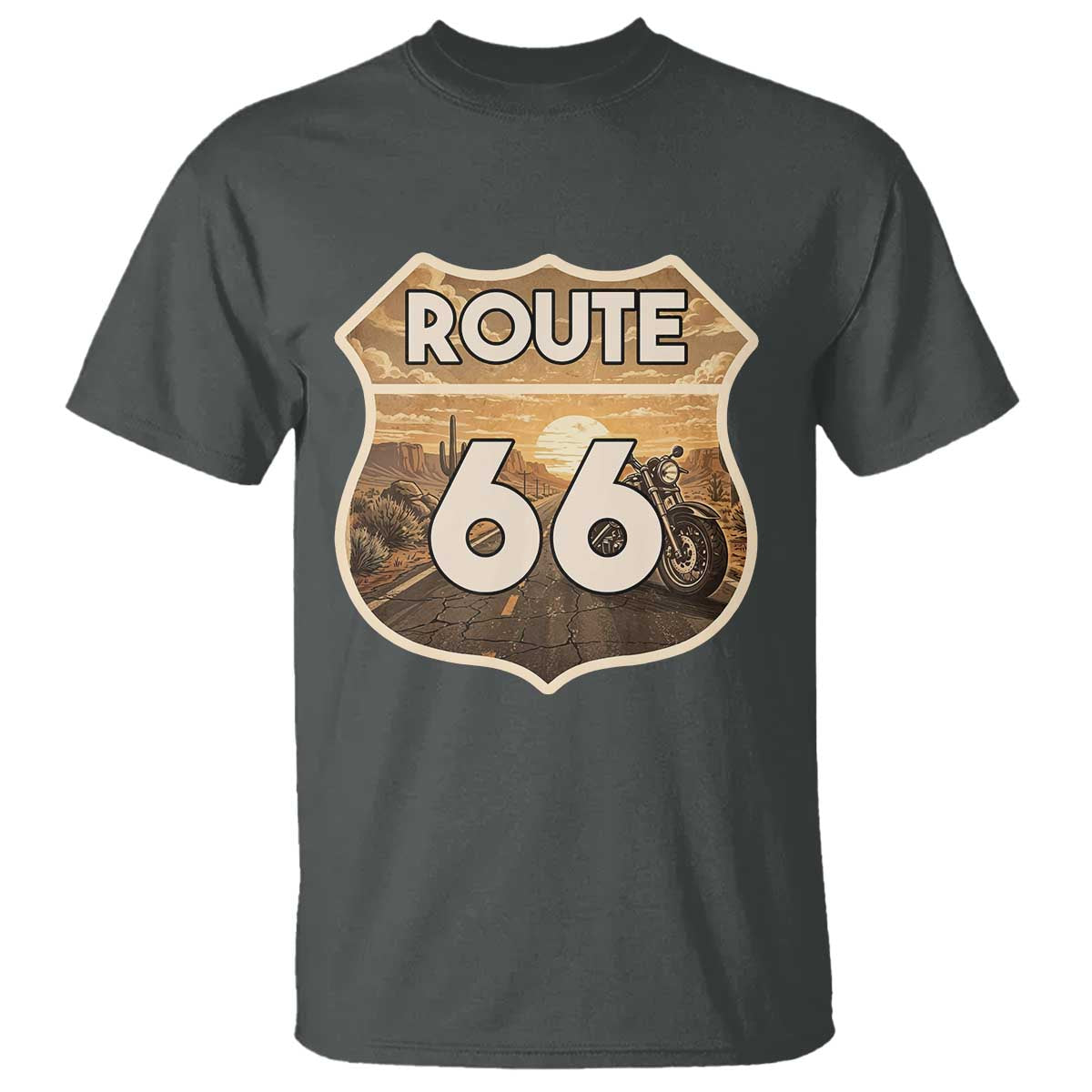Vintage Motorcycle Road Trip Route Highway 66 T Shirt Open Road Adventure TS12 Dark Heather Print Your Wear
