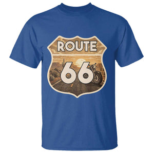 Vintage Motorcycle Road Trip Route Highway 66 T Shirt Open Road Adventure TS12 Royal Blue Print Your Wear