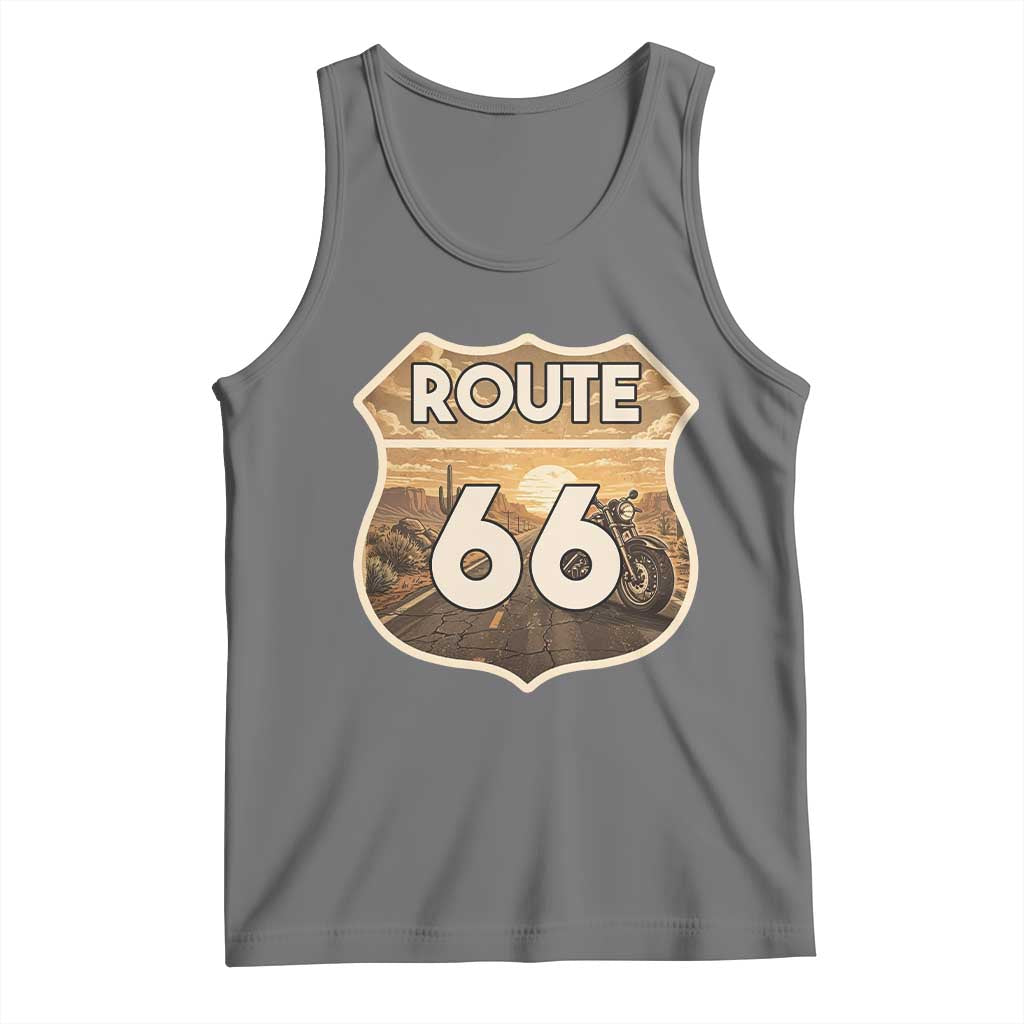 Vintage Motorcycle Road Trip Route Highway 66 Tank Top Open Road Adventure TS12 Black Heather Print Your Wear