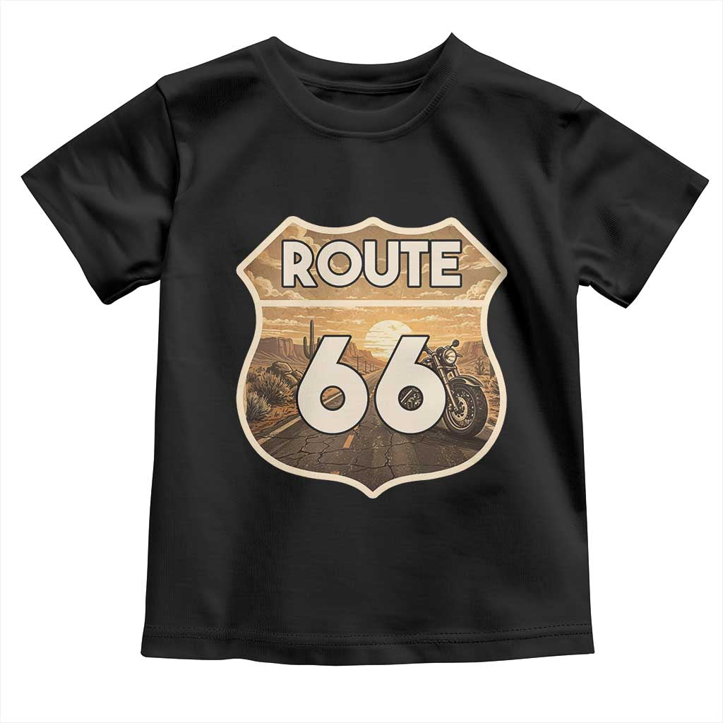 Vintage Motorcycle Road Trip Route Highway 66 Toddler T Shirt Open Road Adventure TS12 Black Print Your Wear