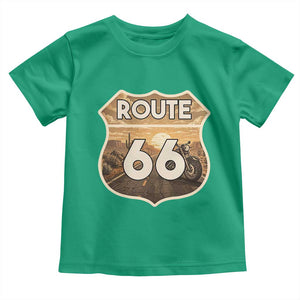 Vintage Motorcycle Road Trip Route Highway 66 Toddler T Shirt Open Road Adventure TS12 Irish Green Print Your Wear