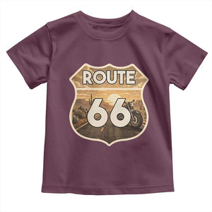 Vintage Motorcycle Road Trip Route Highway 66 Toddler T Shirt Open Road Adventure TS12 Maroon Print Your Wear