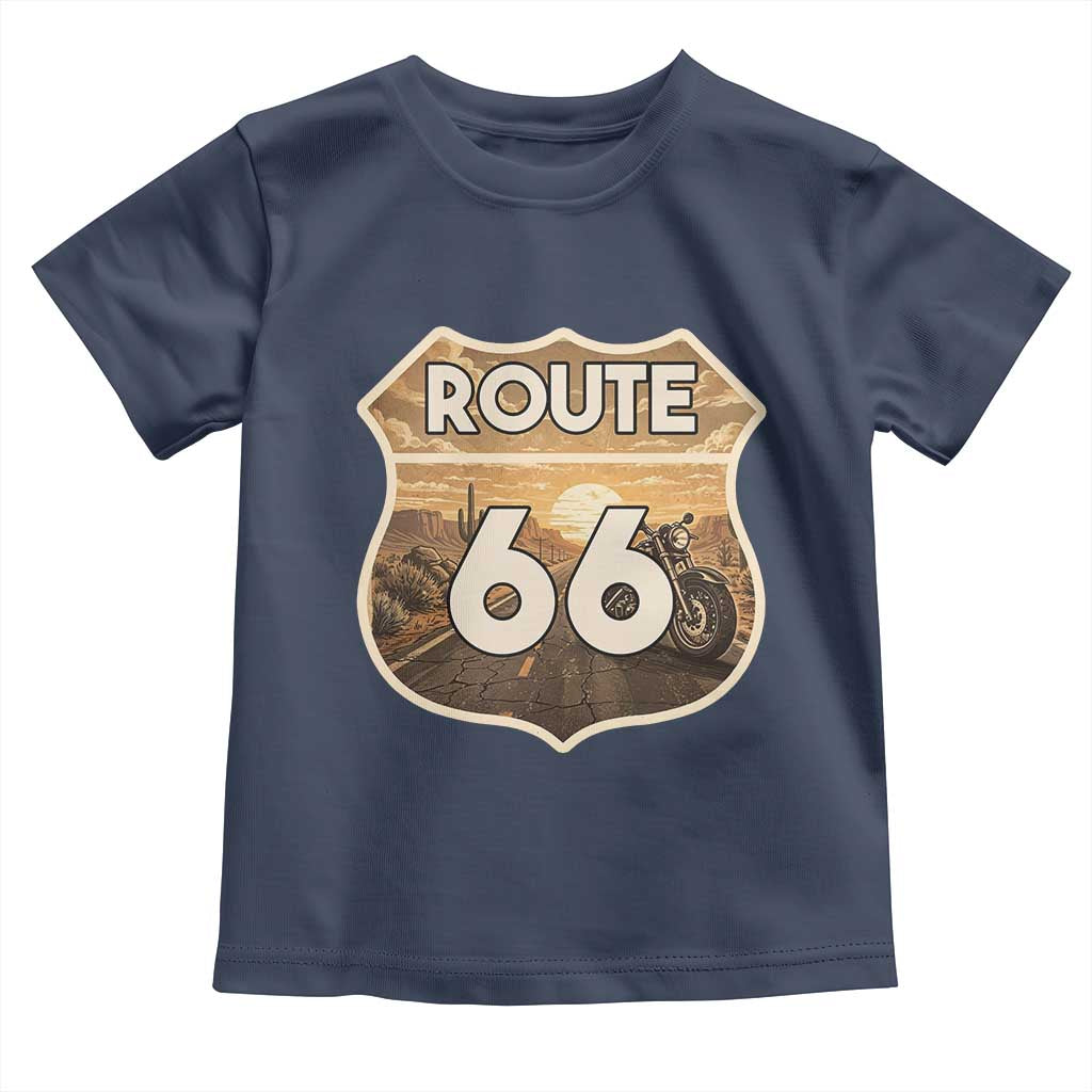 Vintage Motorcycle Road Trip Route Highway 66 Toddler T Shirt Open Road Adventure TS12 Navy Print Your Wear