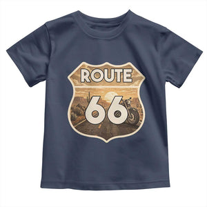 Vintage Motorcycle Road Trip Route Highway 66 Toddler T Shirt Open Road Adventure TS12 Navy Print Your Wear