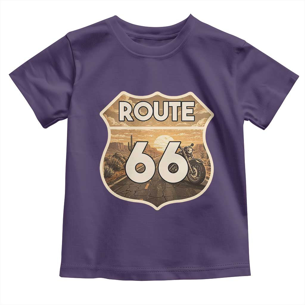 Vintage Motorcycle Road Trip Route Highway 66 Toddler T Shirt Open Road Adventure TS12 Purple Print Your Wear