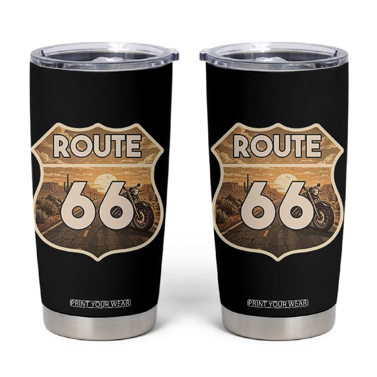 Vintage Motorcycle Road Trip Route Highway 66 Tumbler Cup Open Road Adventure TS12 Black Print Your Wear