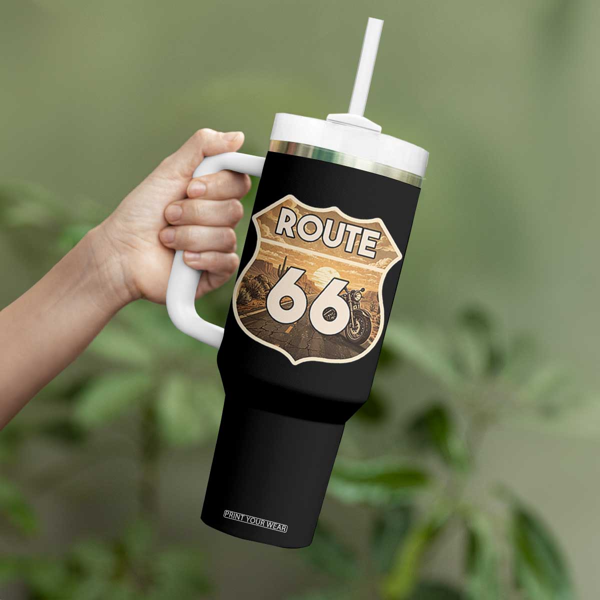 Vintage Motorcycle Road Trip Route Highway 66 Tumbler With Handle Open Road Adventure TS12 Print Your Wear