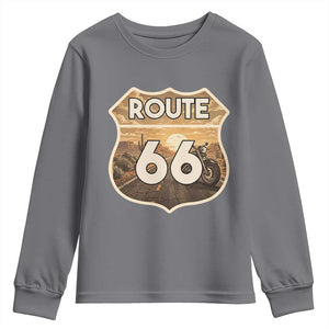 Vintage Motorcycle Road Trip Route Highway 66 Youth Sweatshirt Open Road Adventure TS12 Charcoal Print Your Wear