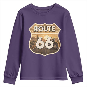 Vintage Motorcycle Road Trip Route Highway 66 Youth Sweatshirt Open Road Adventure TS12 Purple Print Your Wear