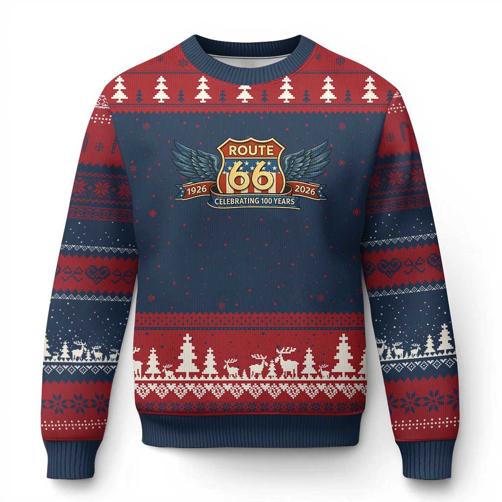 Route Highway 66 Centennial Ugly Christmas Sweater 100 Years Of The Mother Road TS12 Navy Red Print Your Wear