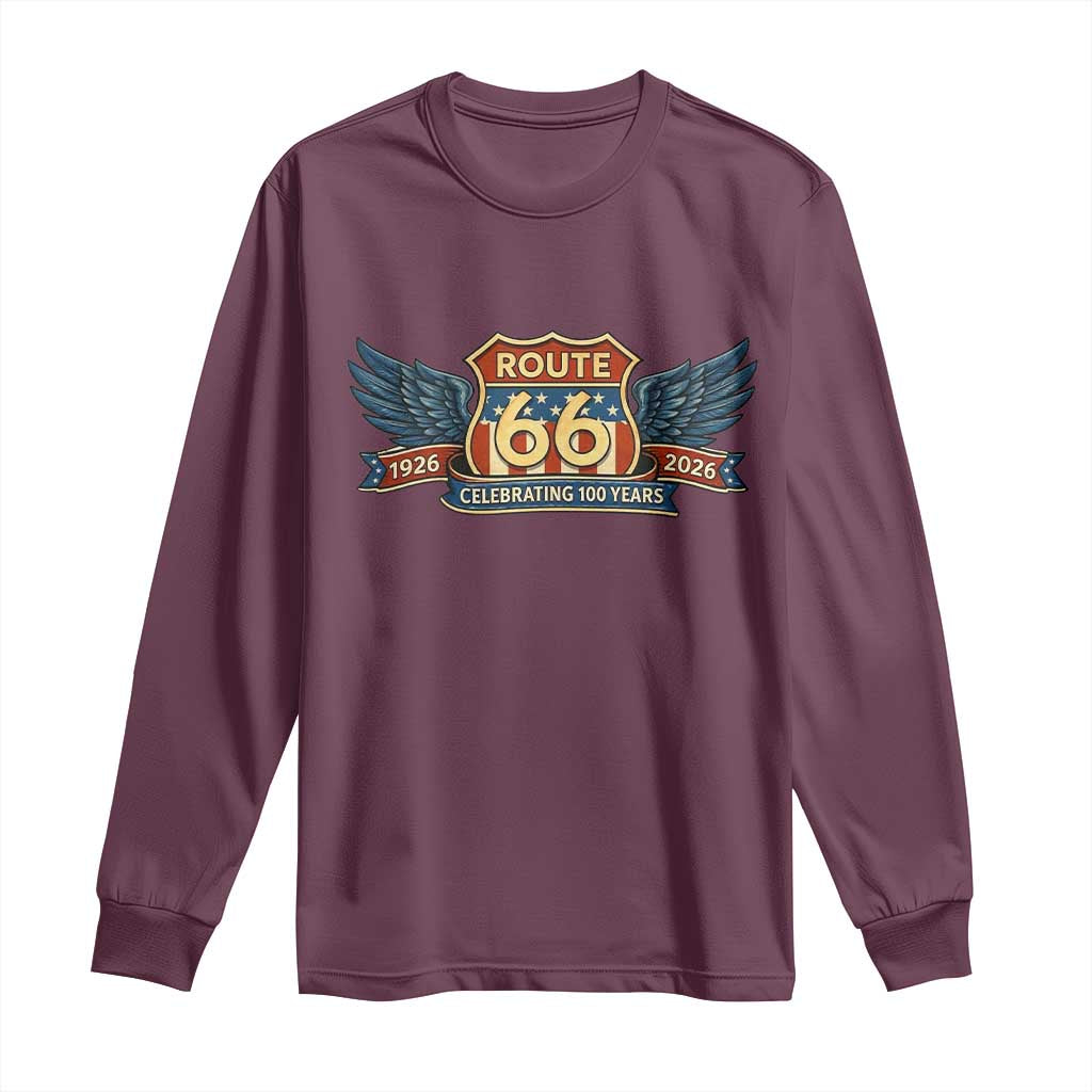 Route Highway 66 Centennial Long Sleeve Shirt 100 Years Of The Mother Road TS12 Maroon Print Your Wear