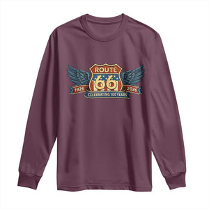 Route Highway 66 Centennial Long Sleeve Shirt 100 Years Of The Mother Road TS12 Maroon Print Your Wear