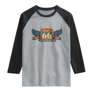 Route Highway 66 Centennial Raglan Shirt 100 Years Of The Mother Road TS12 Heather Gray Black Print Your Wear