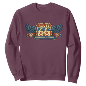 Route Highway 66 Centennial Sweatshirt 100 Years Of The Mother Road TS12 Maroon Print Your Wear