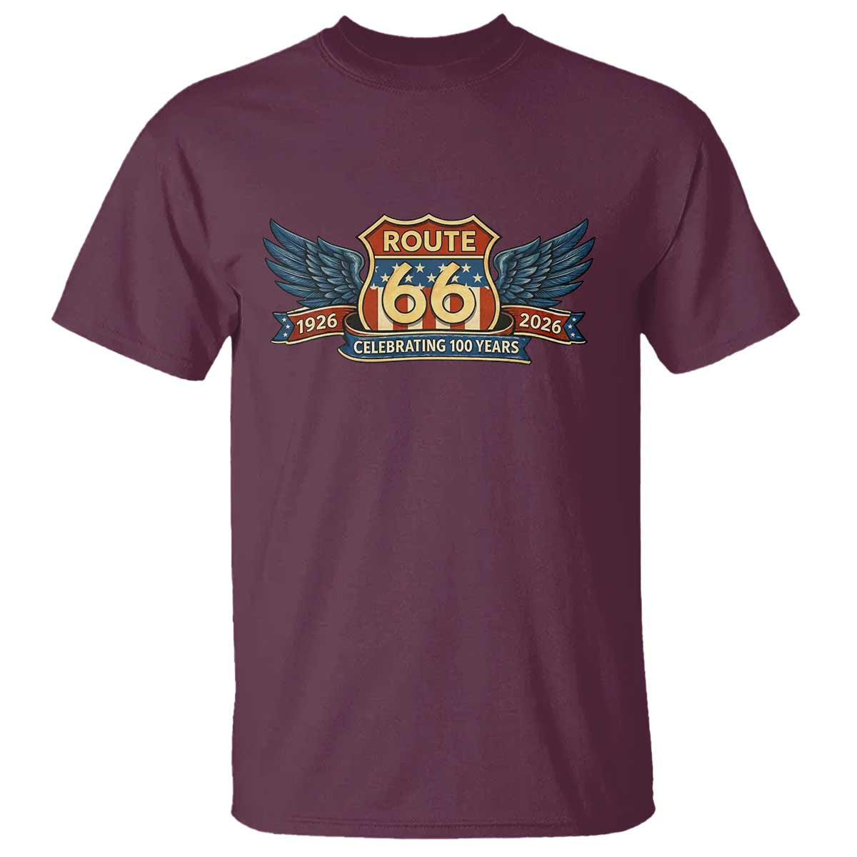 Route Highway 66 Centennial T Shirt 100 Years Of The Mother Road TS12 Maroon Print Your Wear