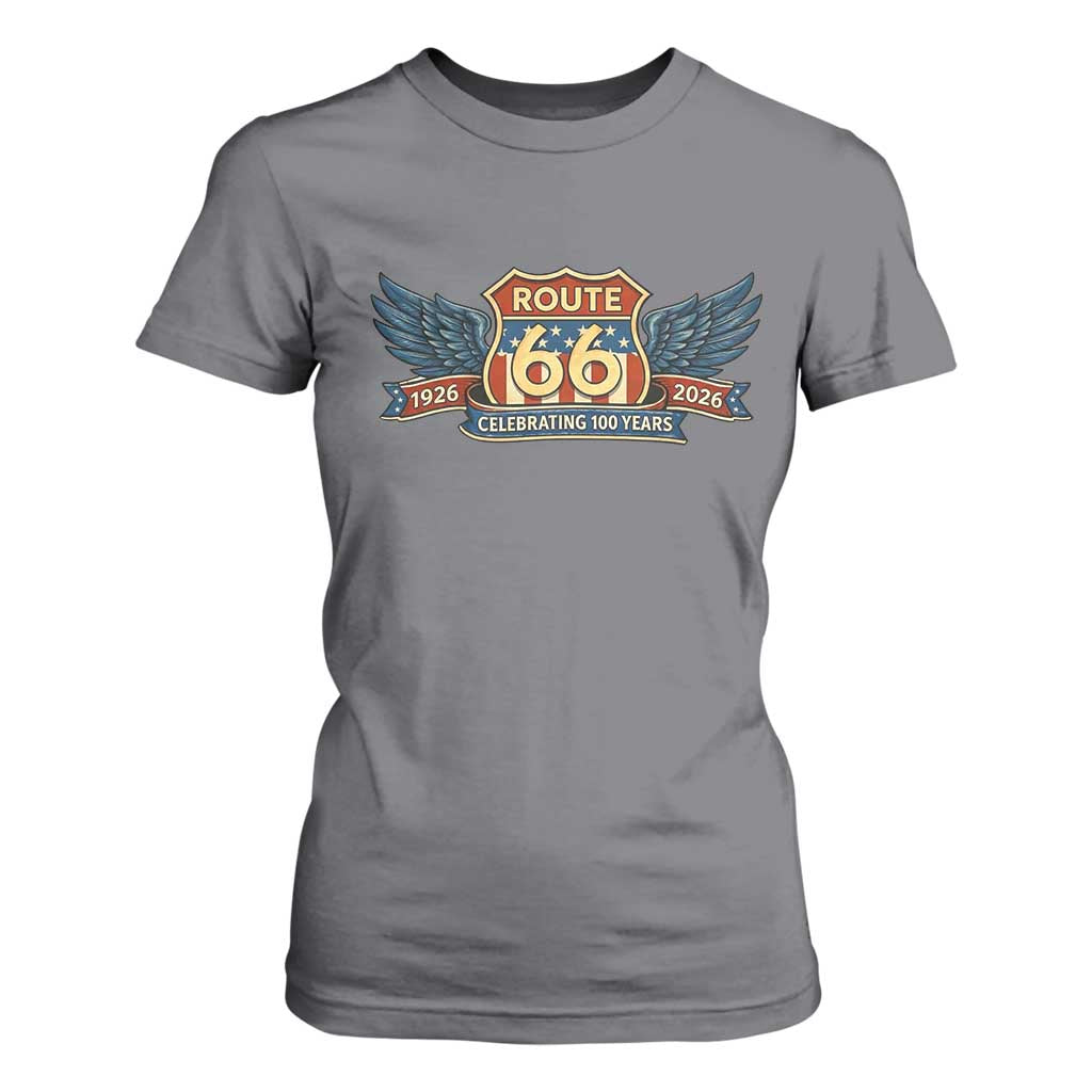 Route Highway 66 Centennial T Shirt For Women 100 Years Of The Mother Road TS12 Charcoal Print Your Wear