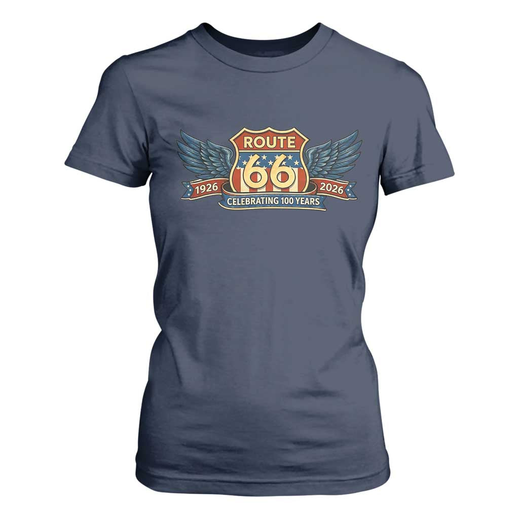Route Highway 66 Centennial T Shirt For Women 100 Years Of The Mother Road TS12 Navy Print Your Wear