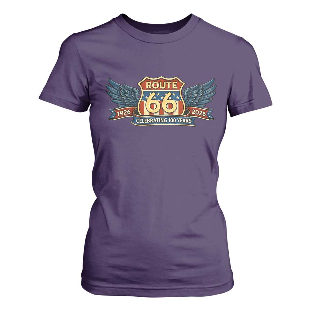 Route Highway 66 Centennial T Shirt For Women 100 Years Of The Mother Road TS12 Purple Print Your Wear