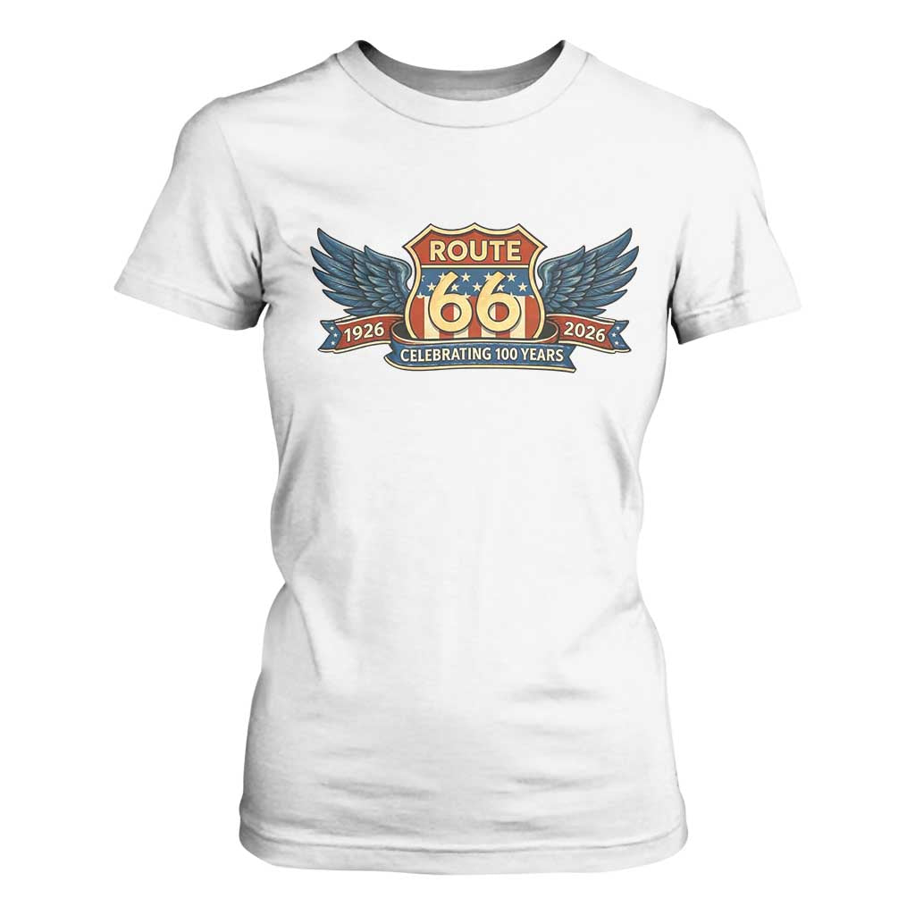 Route Highway 66 Centennial T Shirt For Women 100 Years Of The Mother Road TS12 White Print Your Wear
