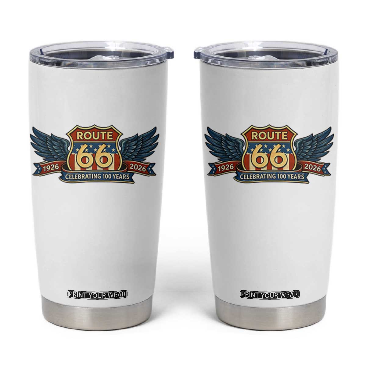 Route Highway 66 Centennial Tumbler Cup 100 Years Of The Mother Road TS12 White Print Your Wear