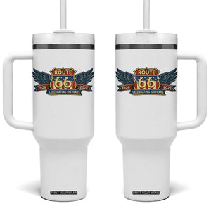 Route Highway 66 Centennial Tumbler With Handle 100 Years Of The Mother Road TS12 One Size: 40 oz White Print Your Wear