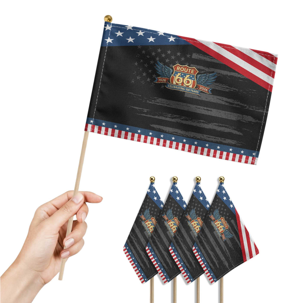 Route Highway 66 Centennial Patriotic Handheld Flag 100 Years Of The Mother Road TS12 Print Your Wear