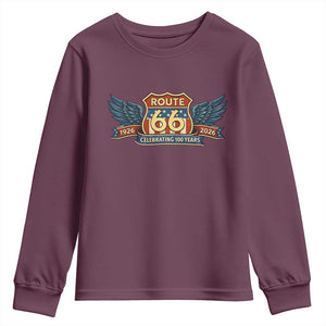 Route Highway 66 Centennial Youth Sweatshirt 100 Years Of The Mother Road TS12 Maroon Print Your Wear