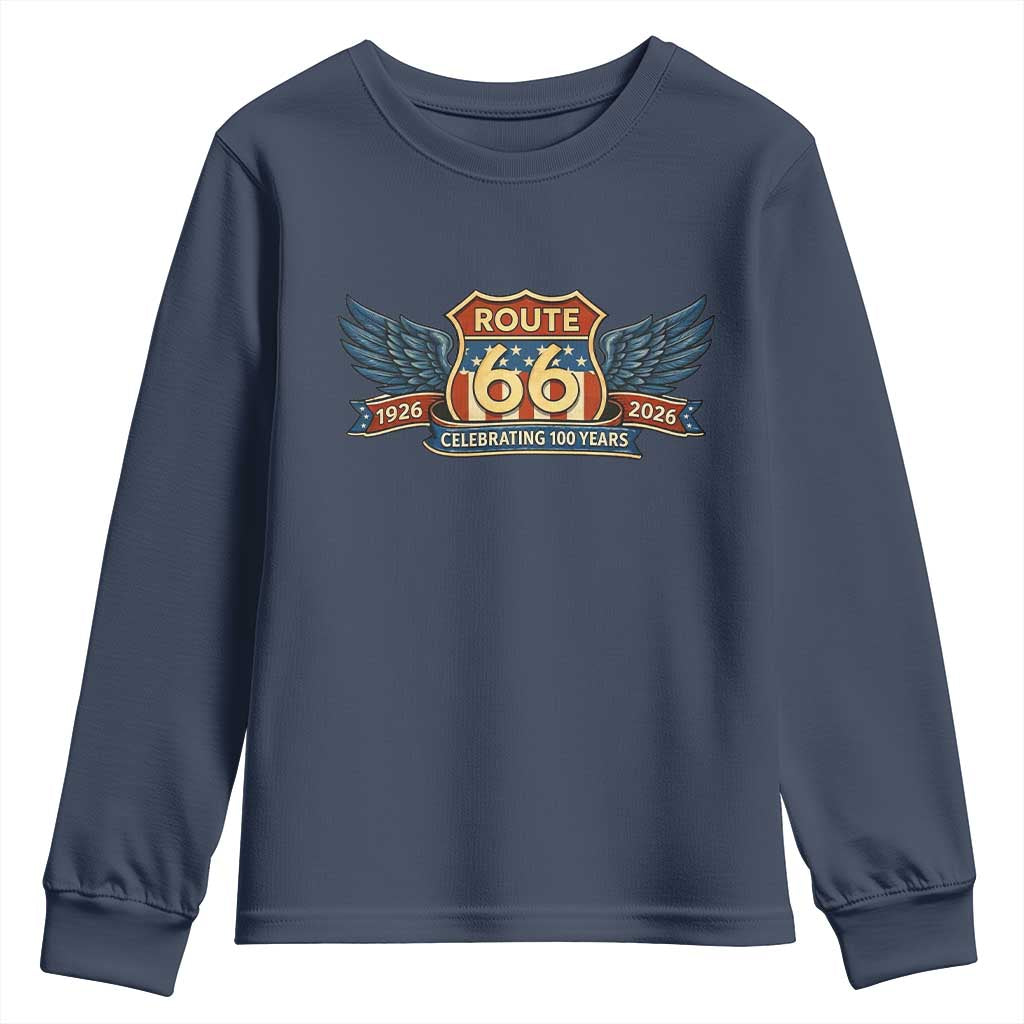 Route Highway 66 Centennial Youth Sweatshirt 100 Years Of The Mother Road TS12 Navy Print Your Wear