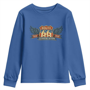 Route Highway 66 Centennial Youth Sweatshirt 100 Years Of The Mother Road TS12 Royal Blue Print Your Wear