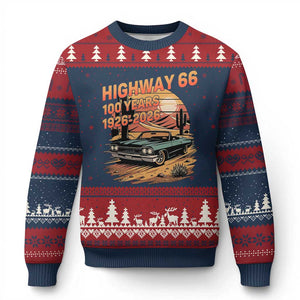 Route Highway 66 Centennial Ugly Christmas Sweater 100 Year Road Trip Adventure TS12 Navy Red Print Your Wear