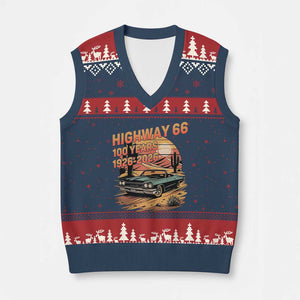 Route Highway 66 Centennial V-Neck Knit Sweater Vest 100 Year Road Trip Adventure TS12 Navy Red Print Your Wear