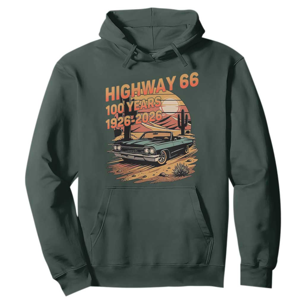Route Highway 66 Centennial Hoodie 100 Year Road Trip Adventure TS12 Dark Forest Green Print Your Wear