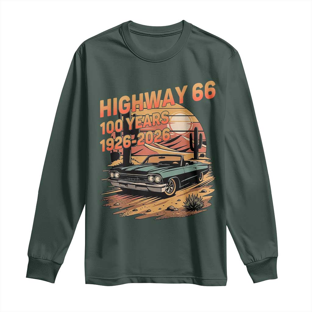 Route Highway 66 Centennial Long Sleeve Shirt 100 Year Road Trip Adventure TS12 Dark Forest Green Print Your Wear