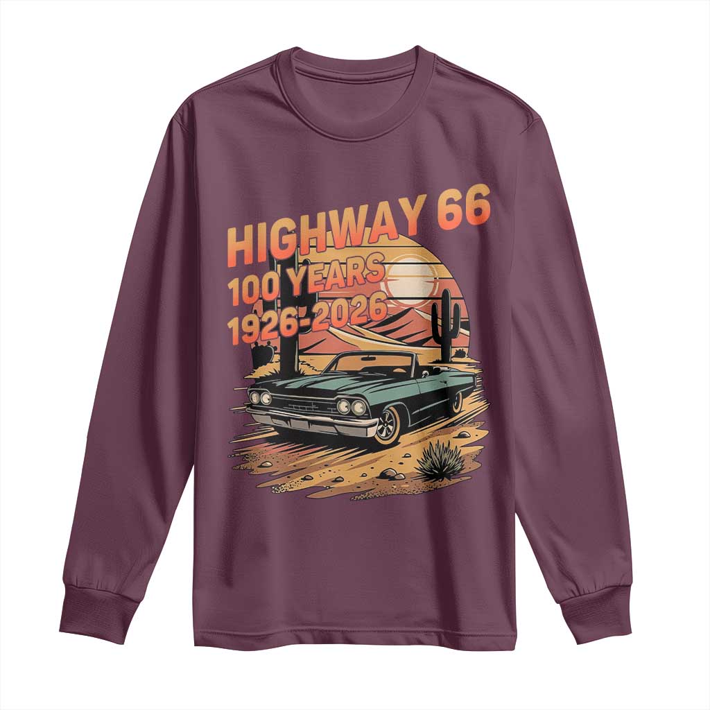 Route Highway 66 Centennial Long Sleeve Shirt 100 Year Road Trip Adventure TS12 Maroon Print Your Wear