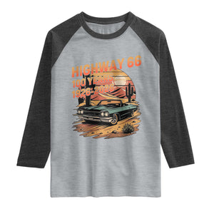 Route Highway 66 Centennial Raglan Shirt 100 Year Road Trip Adventure TS12 Heather Gray Heather Charcoal Print Your Wear