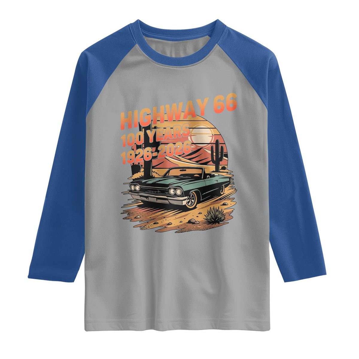 Route Highway 66 Centennial Raglan Shirt 100 Year Road Trip Adventure TS12 Sport Gray Royal Print Your Wear
