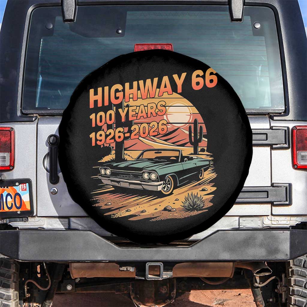 Route Highway 66 Centennial Spare Tire Cover 100 Year Road Trip Adventure TS12 No hole Black Print Your Wear