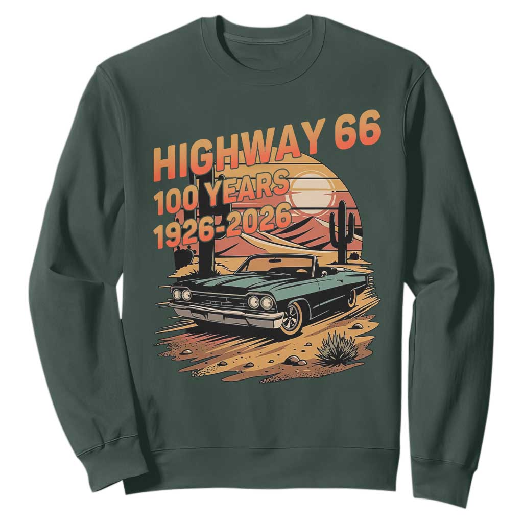Route Highway 66 Centennial Sweatshirt 100 Year Road Trip Adventure TS12 Dark Forest Green Print Your Wear