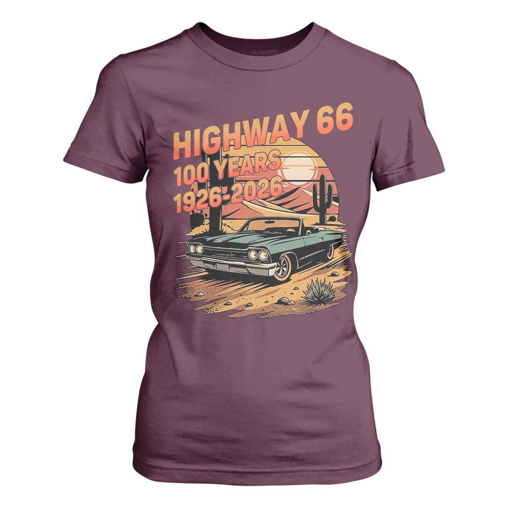 Route Highway 66 Centennial T Shirt For Women 100 Year Road Trip Adventure TS12 Maroon Print Your Wear