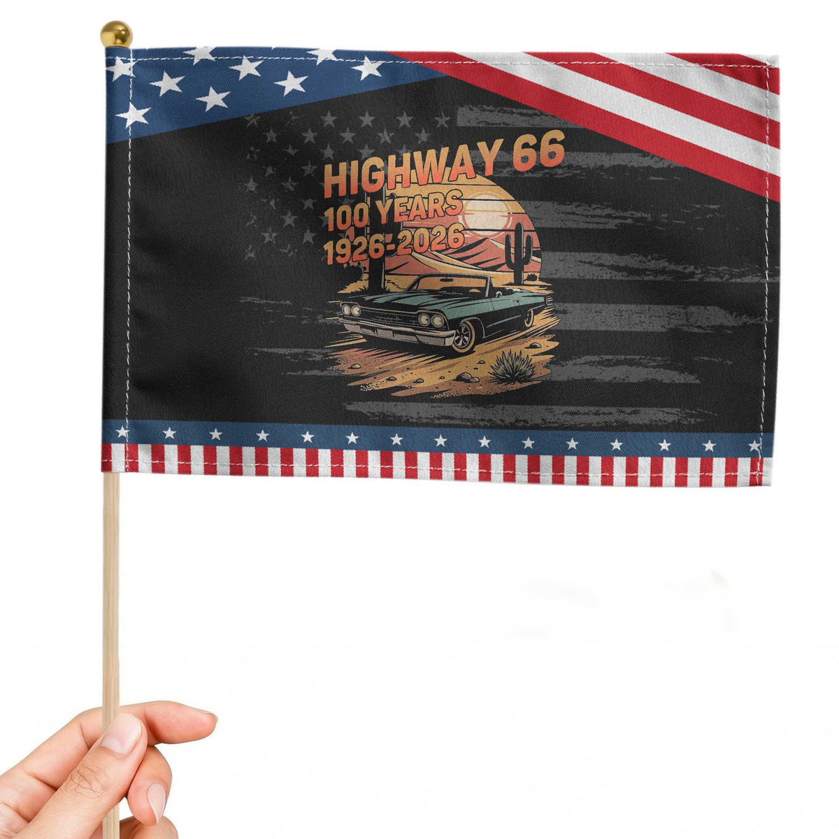 Route Highway 66 Centennial Patriotic Handheld Flag 100 Year Road Trip Adventure TS12 Distressed 8.2