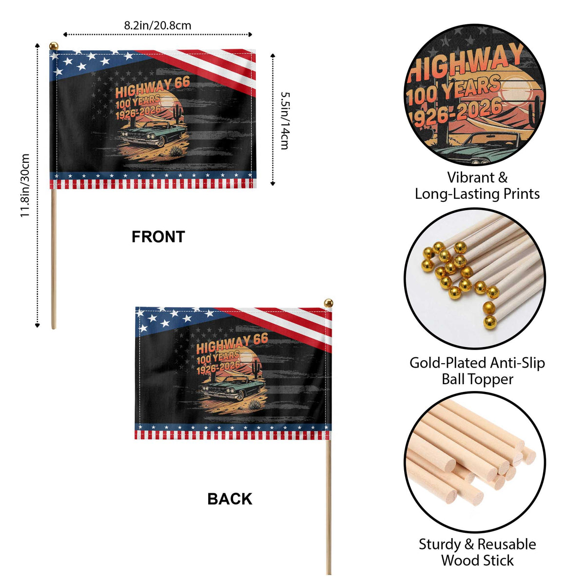 Route Highway 66 Centennial Patriotic Handheld Flag 100 Year Road Trip Adventure TS12 Print Your Wear