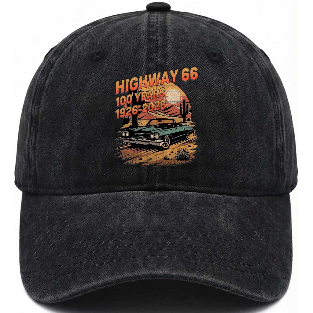 Route Highway 66 Centennial Washed Cotton Baseball Cap 100 Year Road Trip Adventure TS12 Print Your Wear