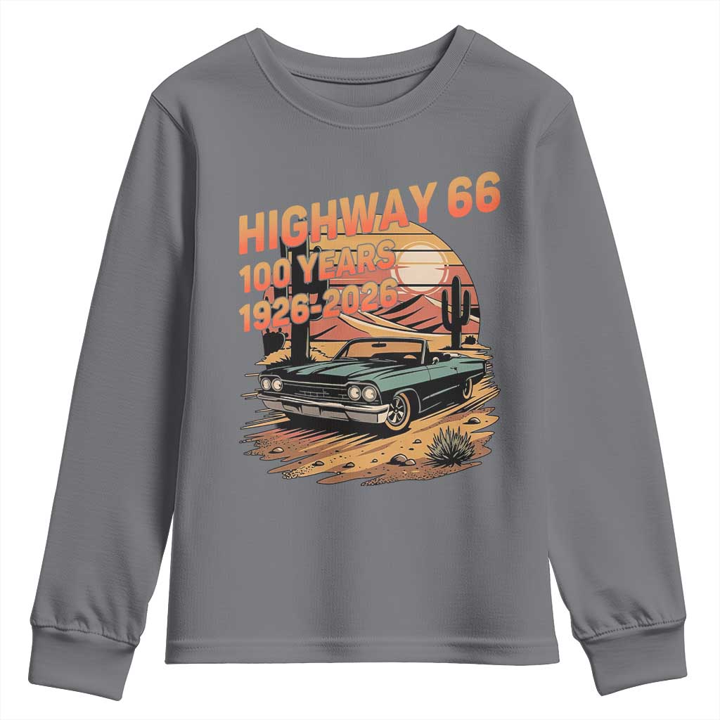 Route Highway 66 Centennial Youth Sweatshirt 100 Year Road Trip Adventure TS12 Charcoal Print Your Wear