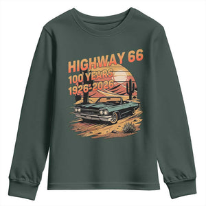 Route Highway 66 Centennial Youth Sweatshirt 100 Year Road Trip Adventure TS12 Dark Forest Green Print Your Wear