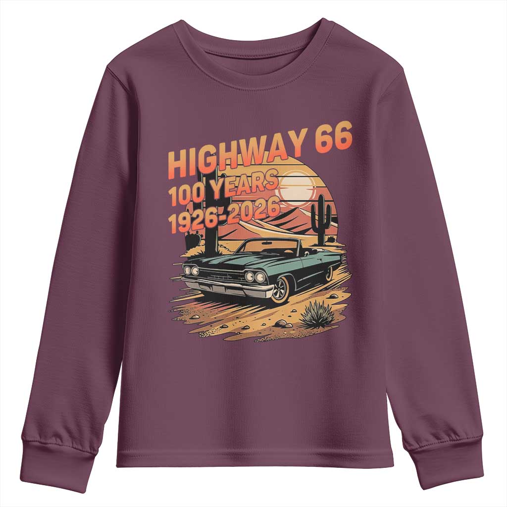 Route Highway 66 Centennial Youth Sweatshirt 100 Year Road Trip Adventure TS12 Maroon Print Your Wear