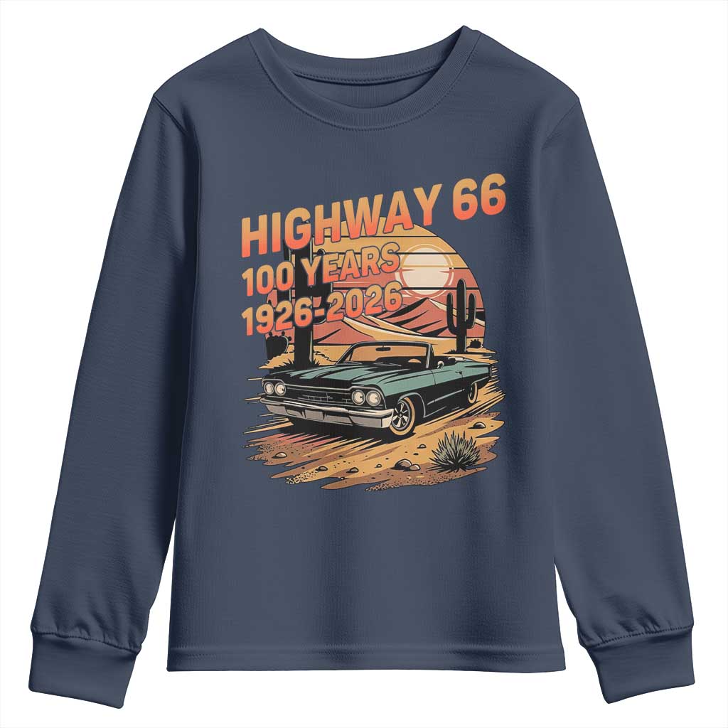 Route Highway 66 Centennial Youth Sweatshirt 100 Year Road Trip Adventure TS12 Navy Print Your Wear